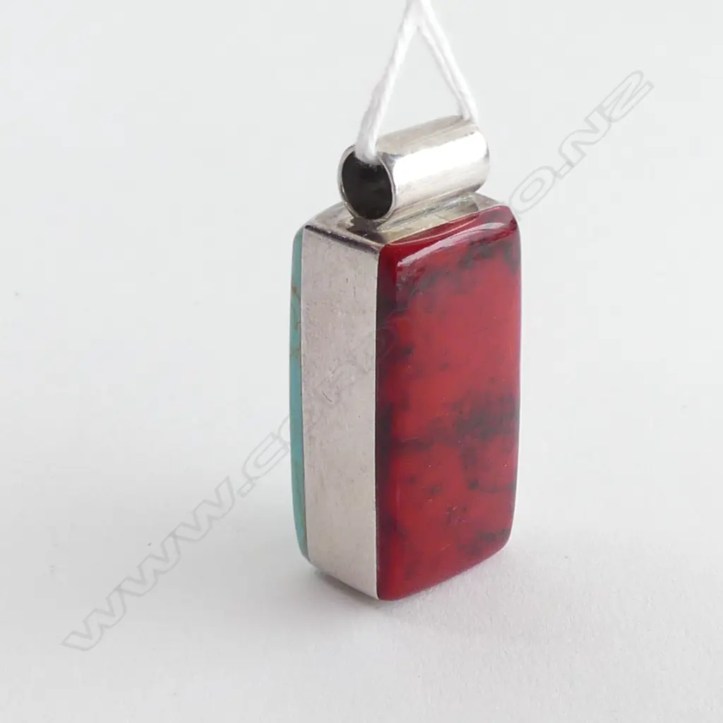 SILVER PENDANT W COLURED STONE PANELS L.38mm Image 1++