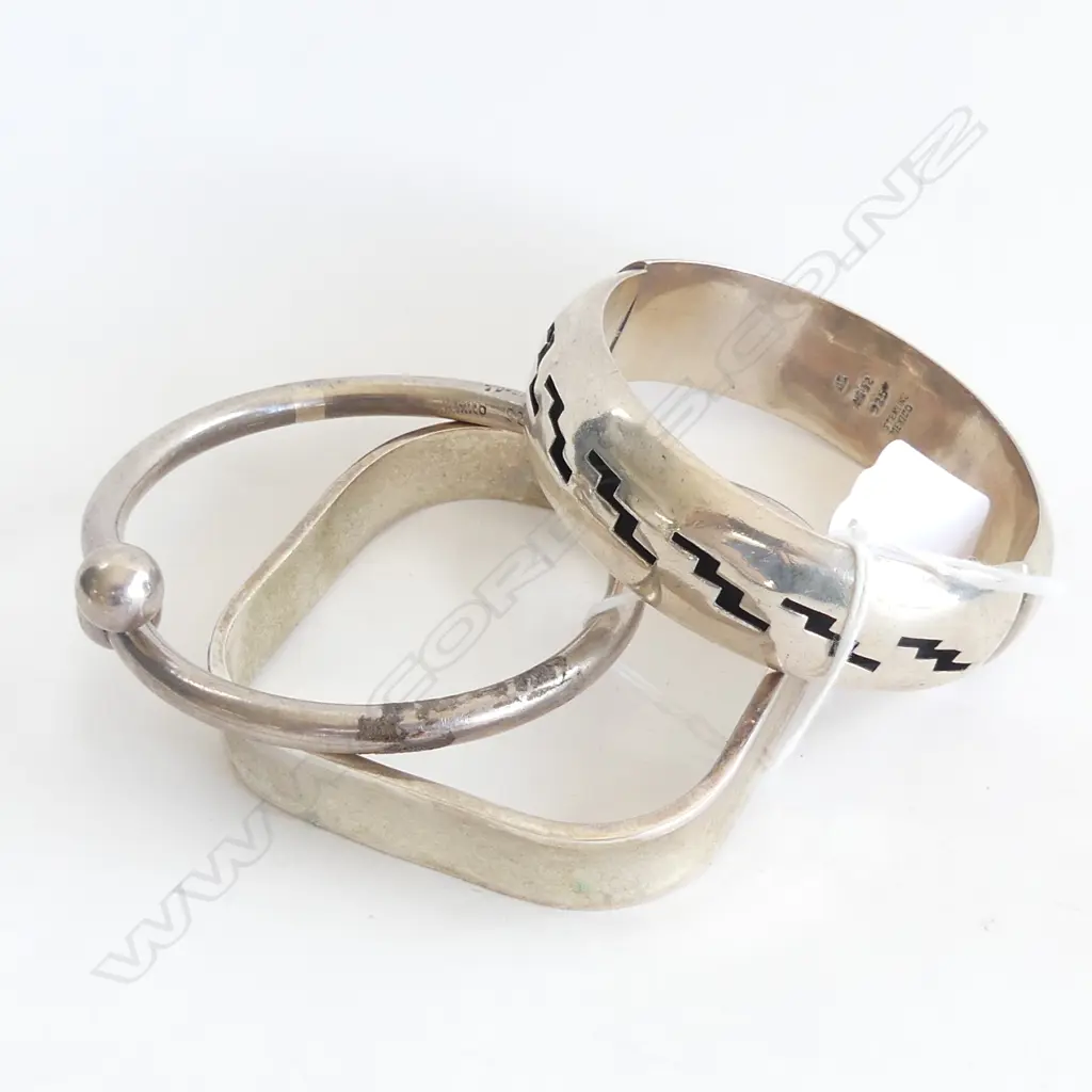 3 MEXICAN SILVER BANGLES 95 GRAMS Image 1++