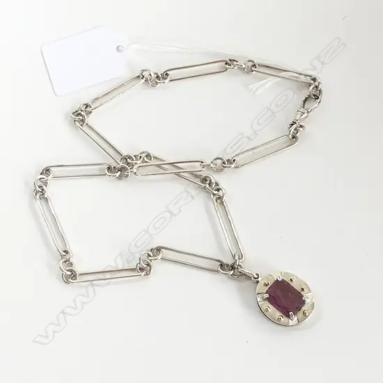 INTAGLIO CUT AMETHYST PENDANT ON SILVER ALBERT CHAIN