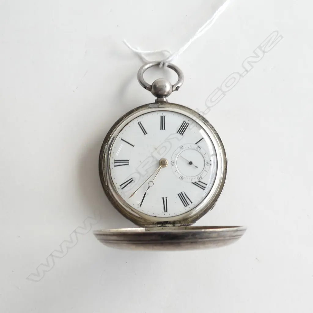 SILVER GENTS FOB WATCH KEY WIND Image 1++