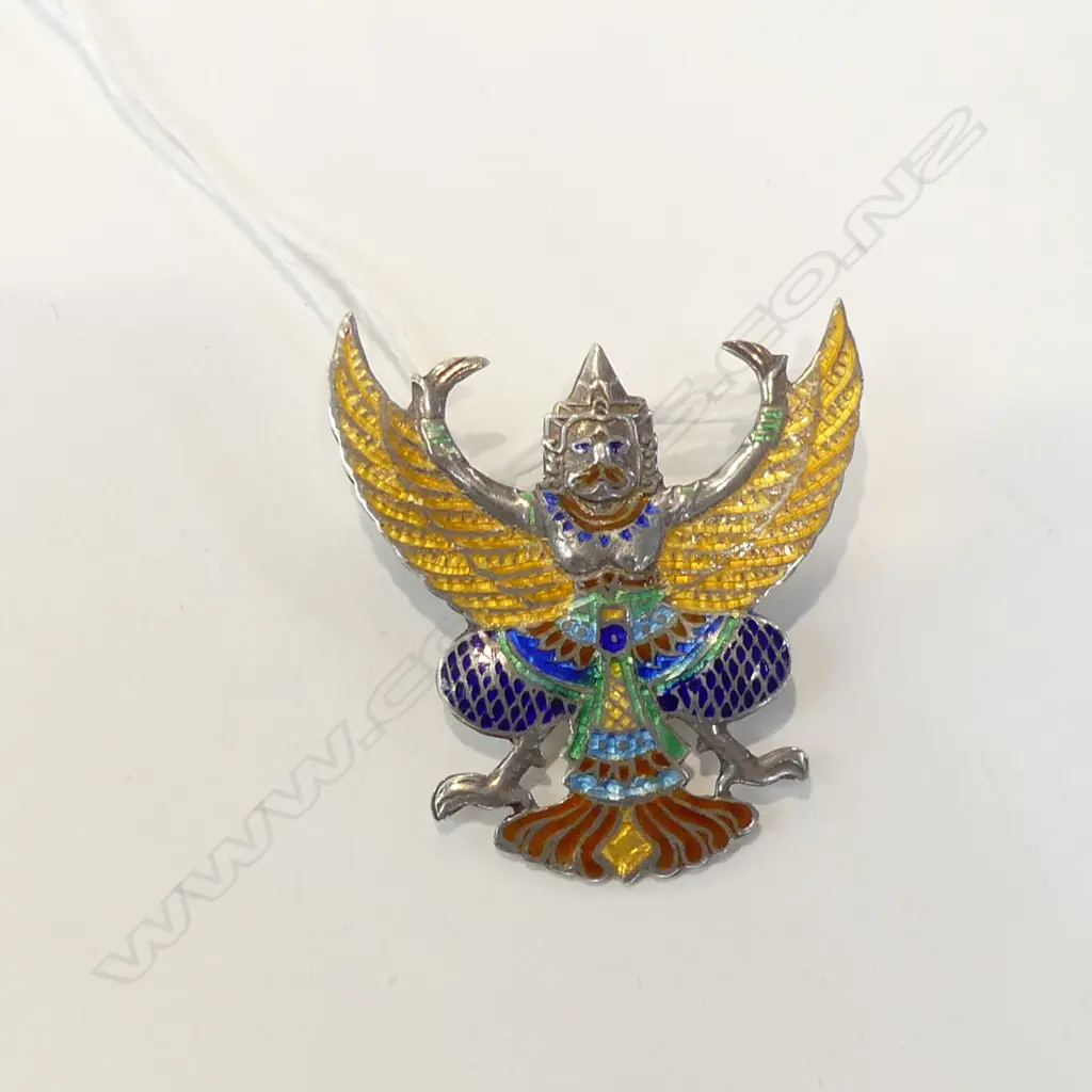 STG SILVER & ENAMEL THAI BROOCH, STAMPED STERLING H 35MM Image 1++