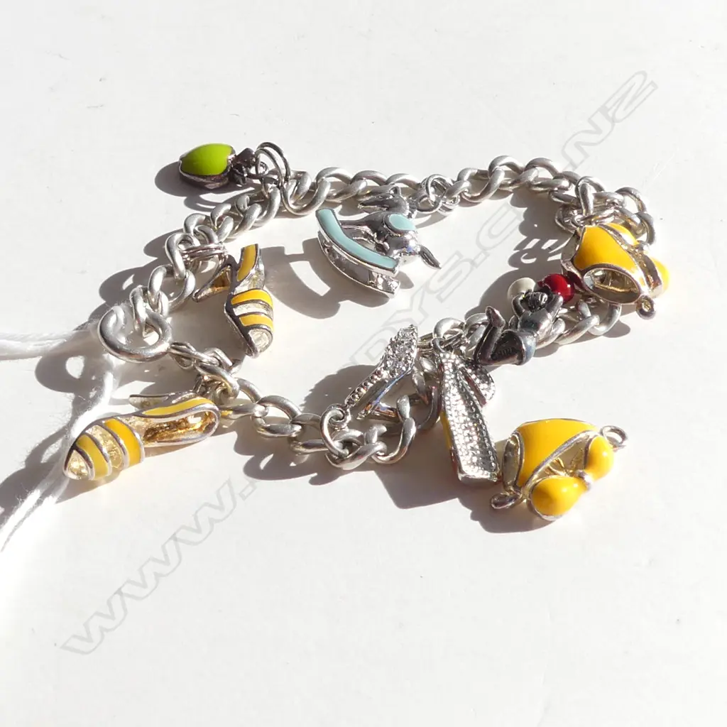 SILVER CHARM BRACELET WITH ENAMEL CHARMS Image 1++