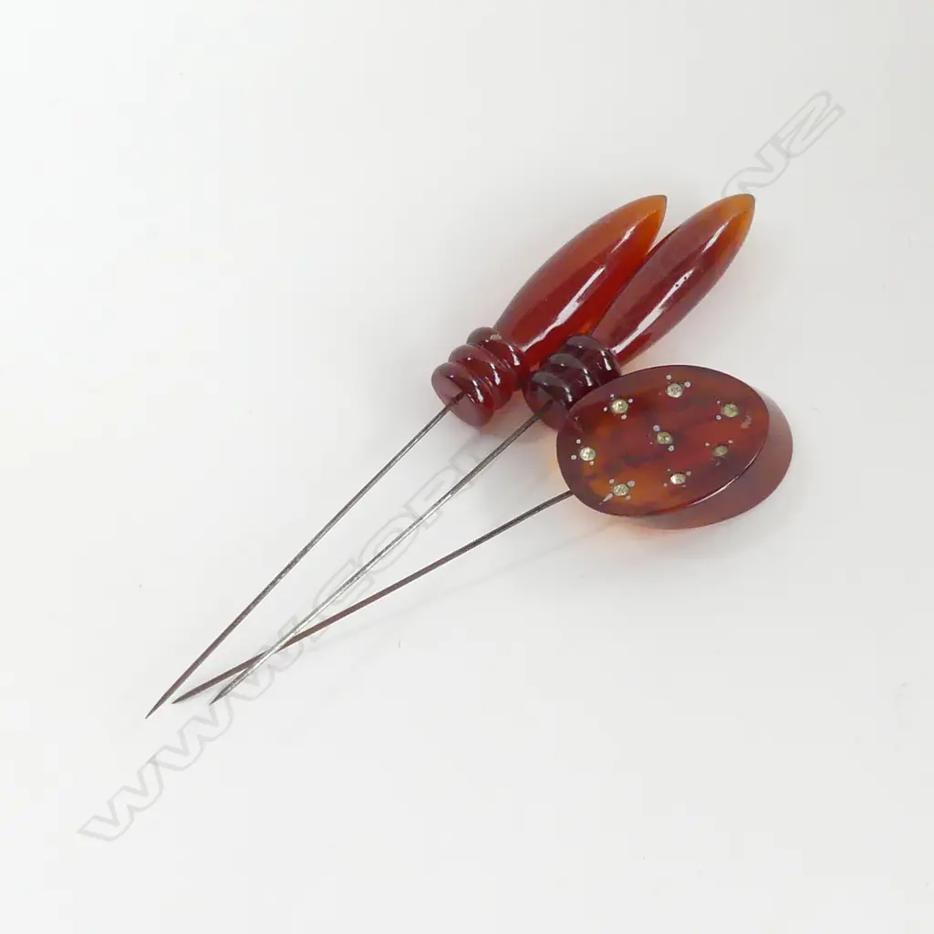 BAKELITE AND RHINESTONE ART DECO AND RHINESTONE ART DECO HAT PINS Image 1++