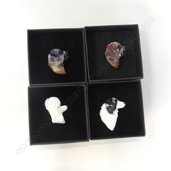 NEIL HARRIS DECORATIVE GLASS JEWELLERY; 4 ASST DOG BROOCHES - EACH IN INDIVIDUAL BOX...