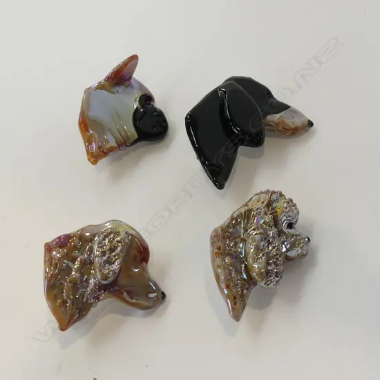 NEIL HARRIS DECORATIVE GLASS JEWELLERY; 4 ASST DOG BROOCHES  - EACH IN INDIVIDUAL BOX...