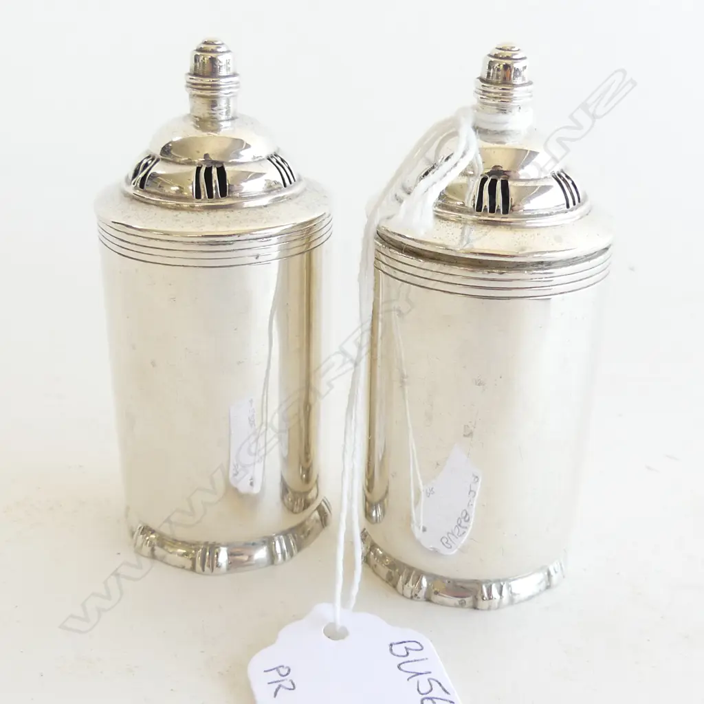 PAIR SILVER PEPPERETTES MARKED HARRODS BIRMINGHAM 1939 74gm  Image 1++