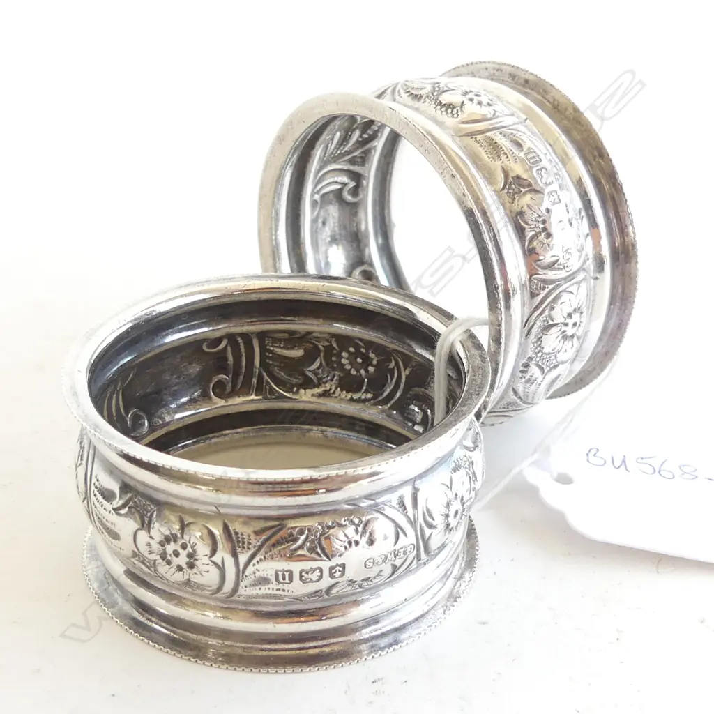 PAIR SILVER NAPKIN RINGS BIRMINGHAM 1912 32gm Image 1++