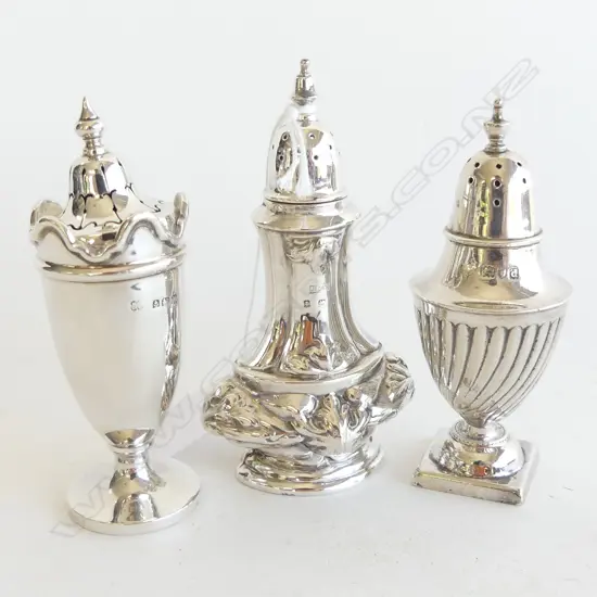 THREE SILVER PEPPERETTES (various dates)  128gm