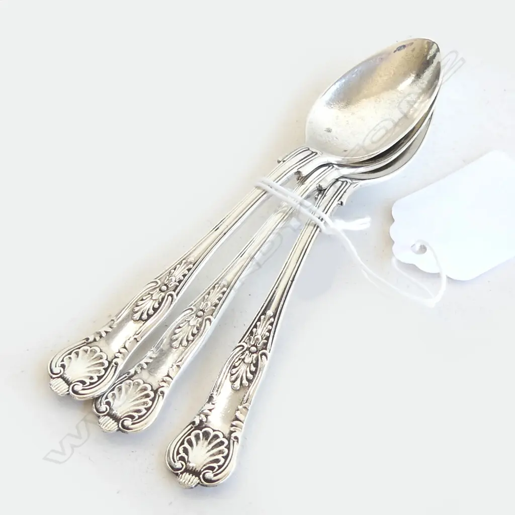 THREE SILVER KINGS PATTERN COFFEE SPOONS SHEFFIELD 1959 45gm Image 1++