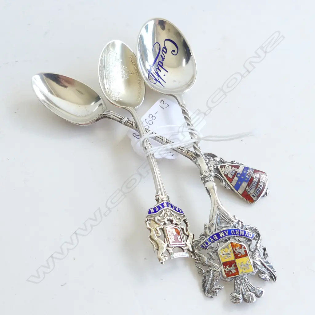 THREE SILVER AND ENAMEL SOUVENIR SPOONS 53gm Image 1++