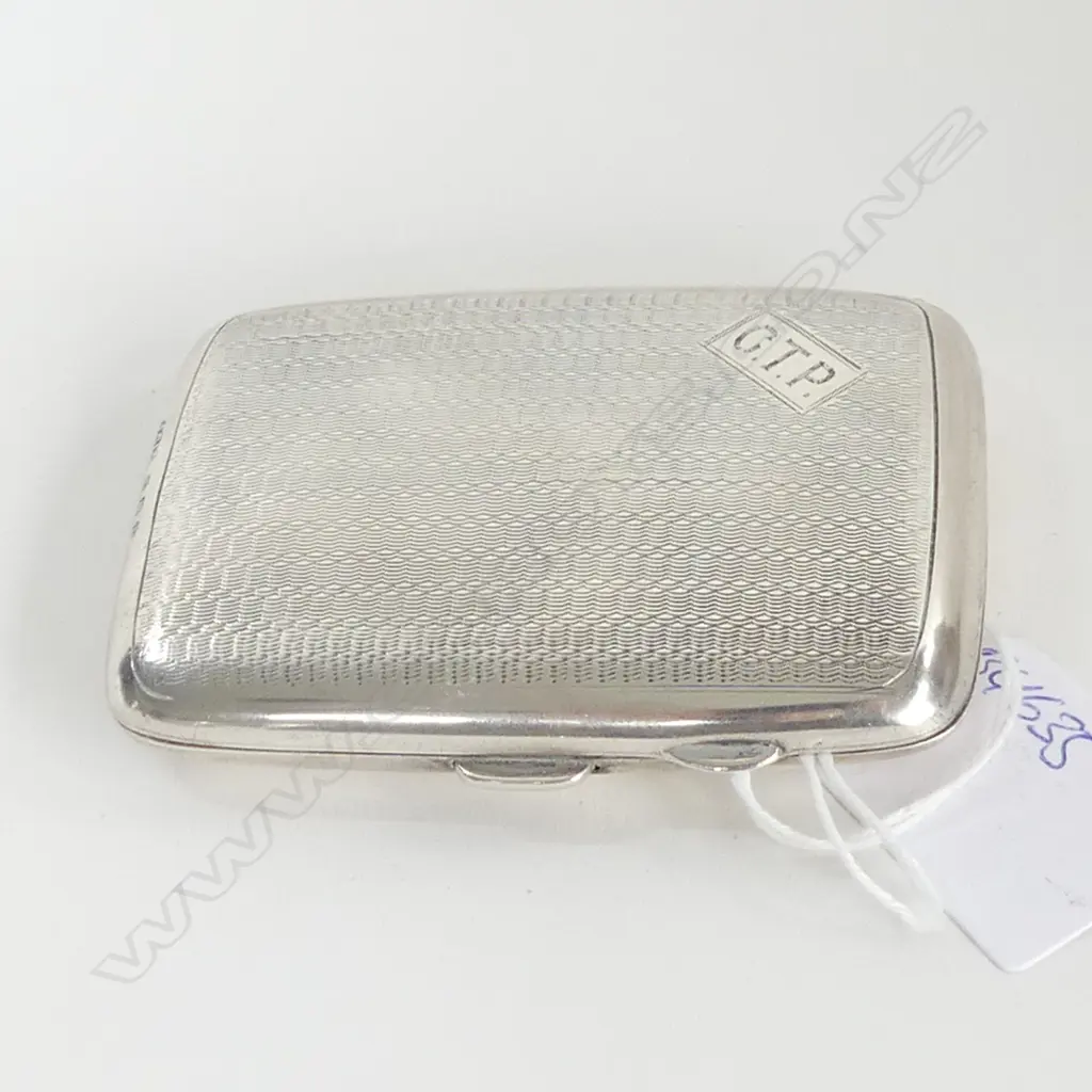 MACHINE ENGRAVED SILVER CIGARETTE CASE BIRM. 1928 tortoiseshell lining Image 1++