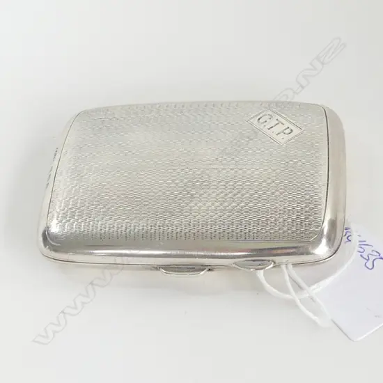 MACHINE ENGRAVED SILVER CIGARETTE CASE BIRM. 1928 tortoiseshell lining