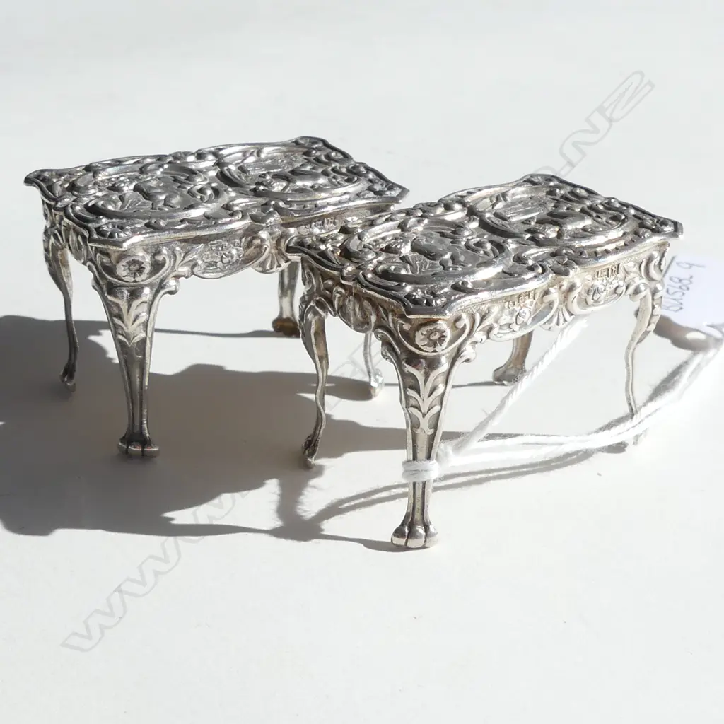 PAIR OF SILVER MINIATURE TABLES BIRMINGHAM 1978 25gm Image 1++