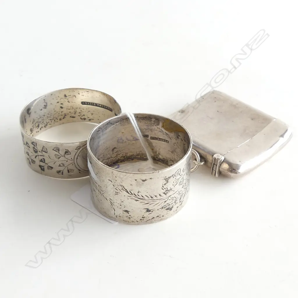 STG SILVER VESTA (A/F)+ 2 STG SILVER NAPKIN RINGS 73.9GMS Image 1++
