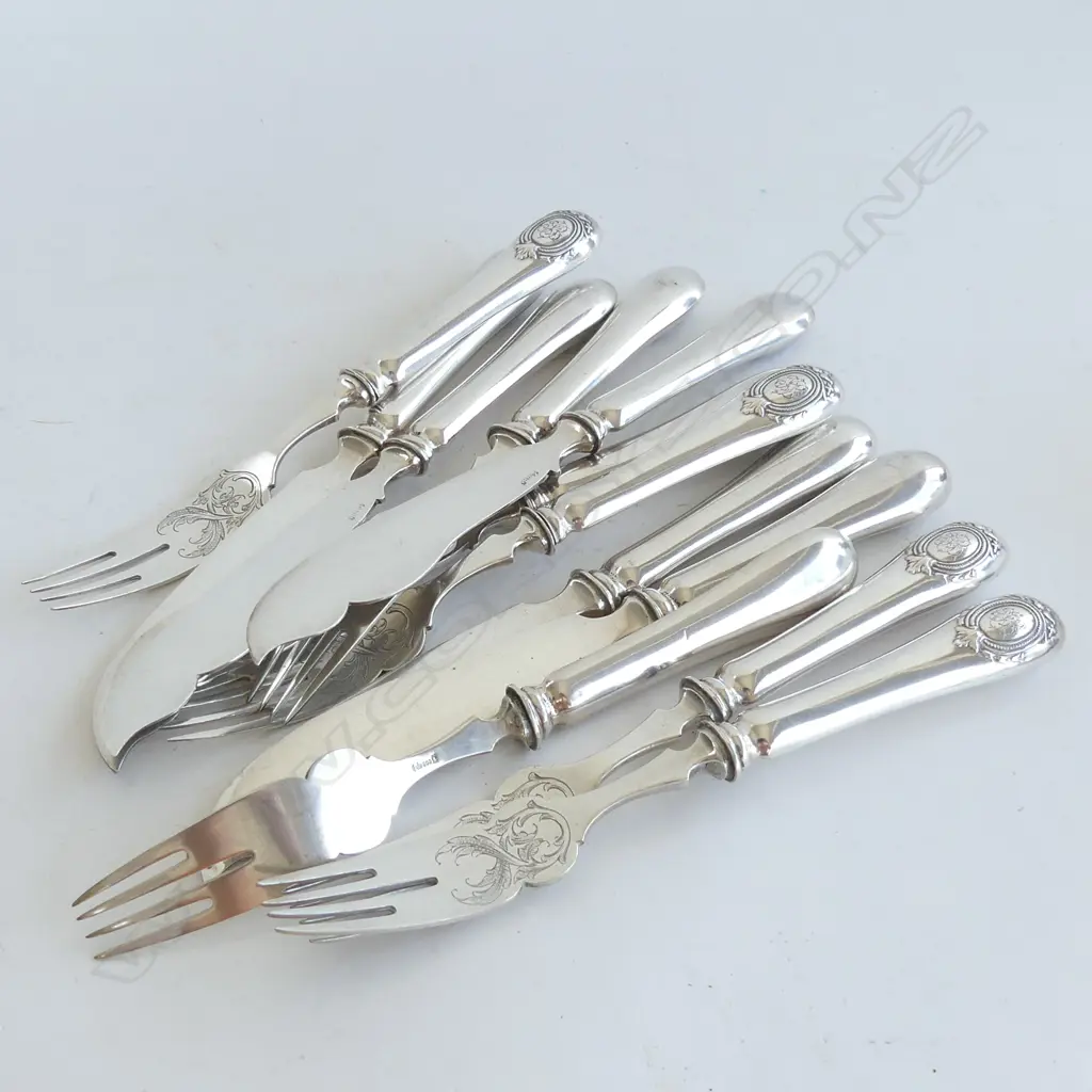 SIX GERMAN SILVER FISH KNIVES AND FORKS 786gm 800standard Image 1++