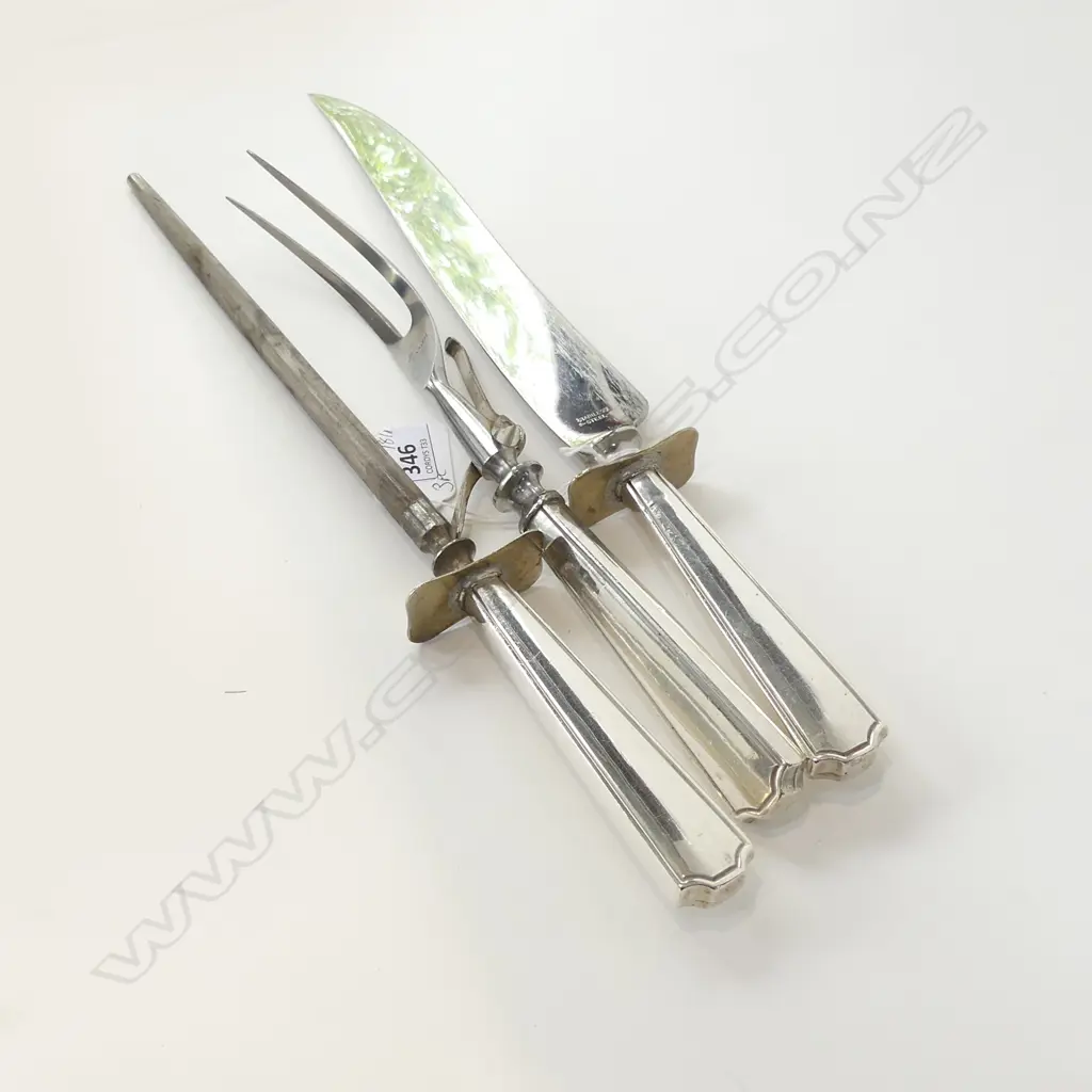 STG SILVER 3 PCE CARVING SET, HANDLES STAMPED STERLING Image 1++