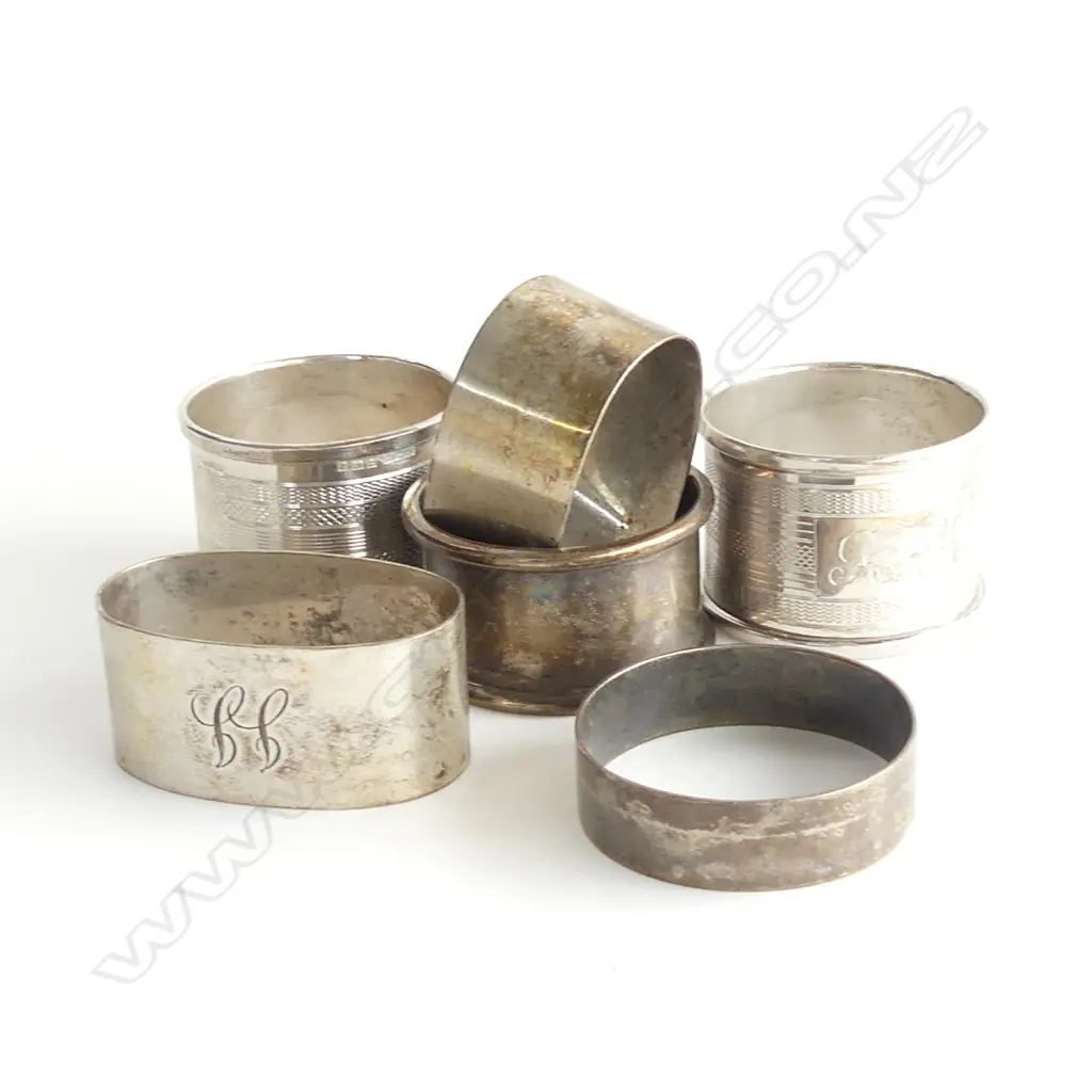 6 ASST. STG SILVER NAPKIN RINGS 103 GRAMS  Image 1++