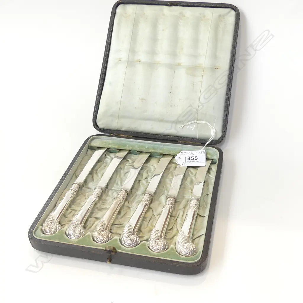 SET 6 STG SILVER PISTOL GRIP KNIVES IN CASE, BIRM. 1907, L 170MM Image 1++