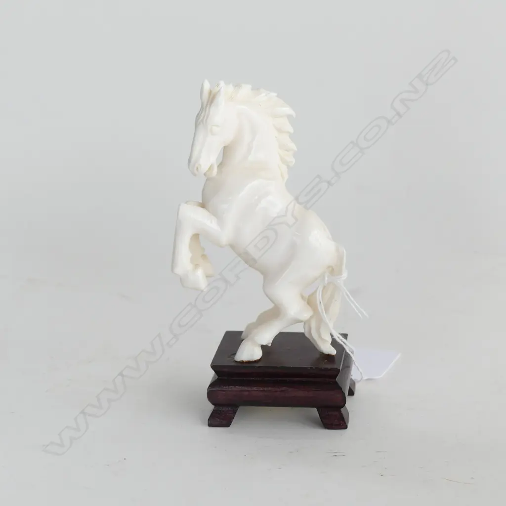 CARVED IVORY ORIENTAL FISHERMAN WITH NET, ON WOODEN STAND, H. 150MM Image 1++