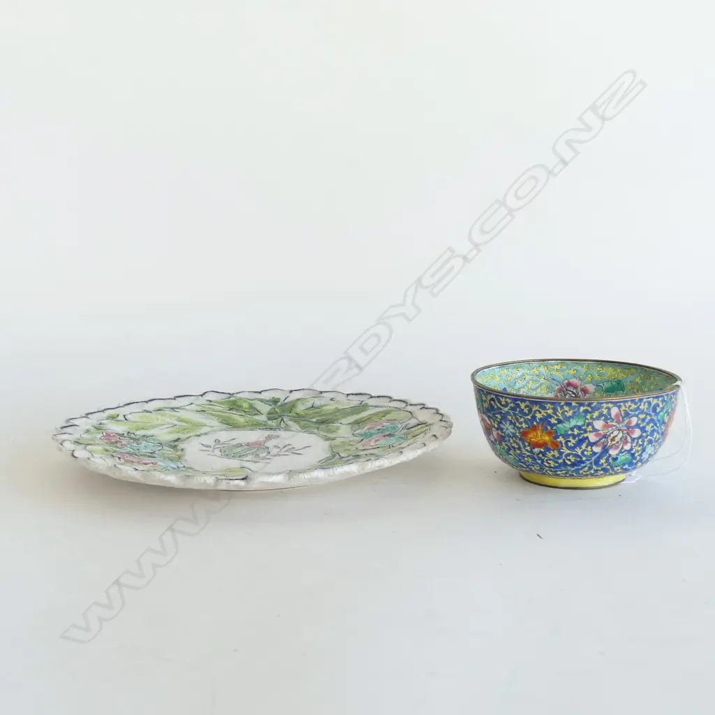 ORIENTAL CLOISONNE BOWL (DIA 110MM) + ITALIAN PLATE (DIA 220MM) Image 1++