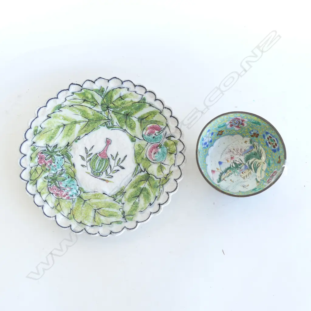 ORIENTAL CLOISONNE BOWL (DIA 110MM) + ITALIAN PLATE (DIA 220MM) Image 1++