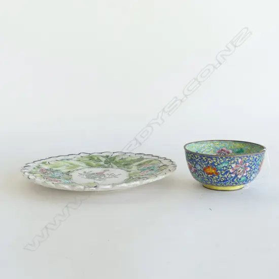 ORIENTAL CLOISONNE BOWL (DIA 110MM) + ITALIAN PLATE (DIA 220MM)