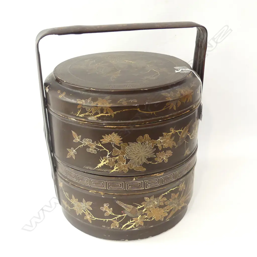 ORIENTAL LACQUER TIFFIN BOX H  400 DIA 430MM Image 1++