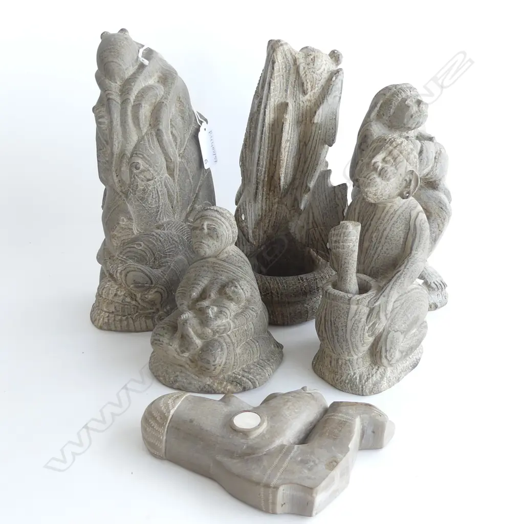 6 SOLOMON ISLAND? STONE CARVINGS H.250mm Image 1++
