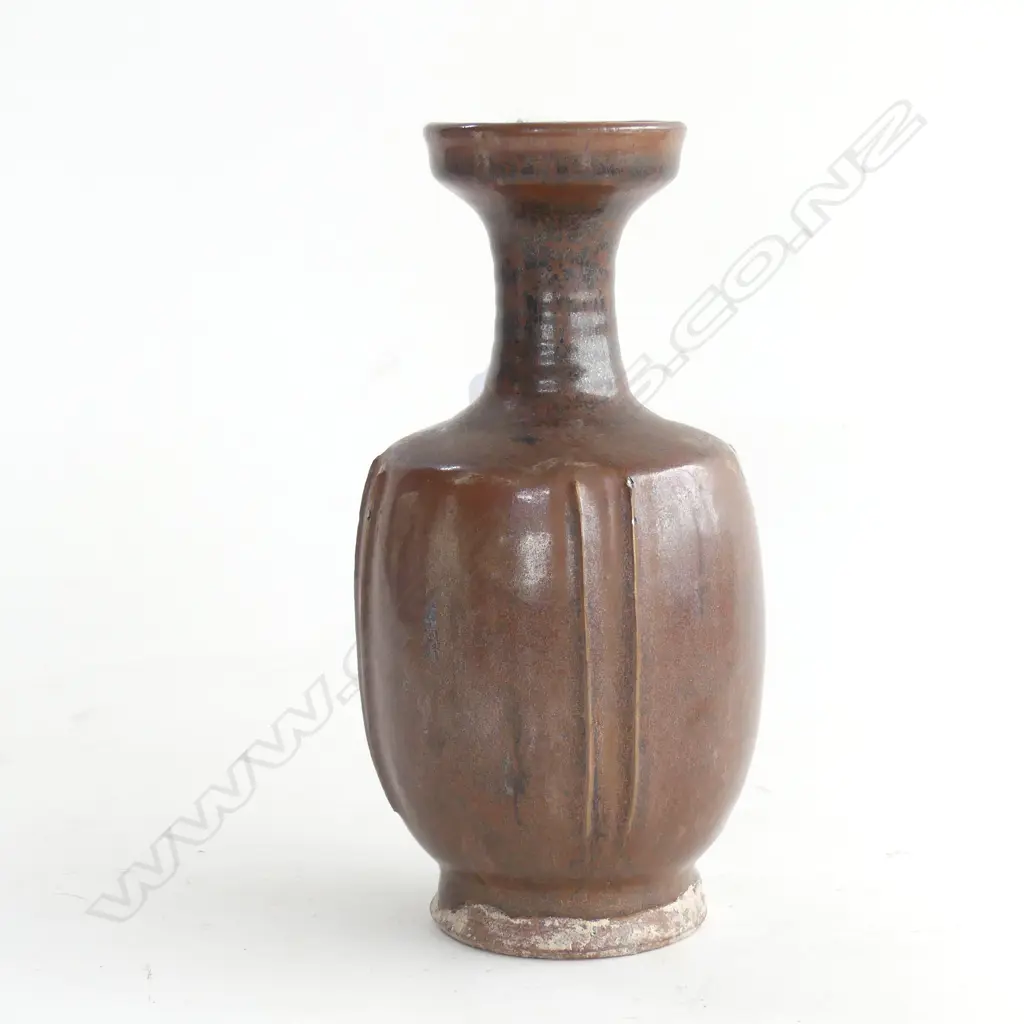 ORIENT BROWN GLAZE POTTERY VASE H. 210MM Image 1++