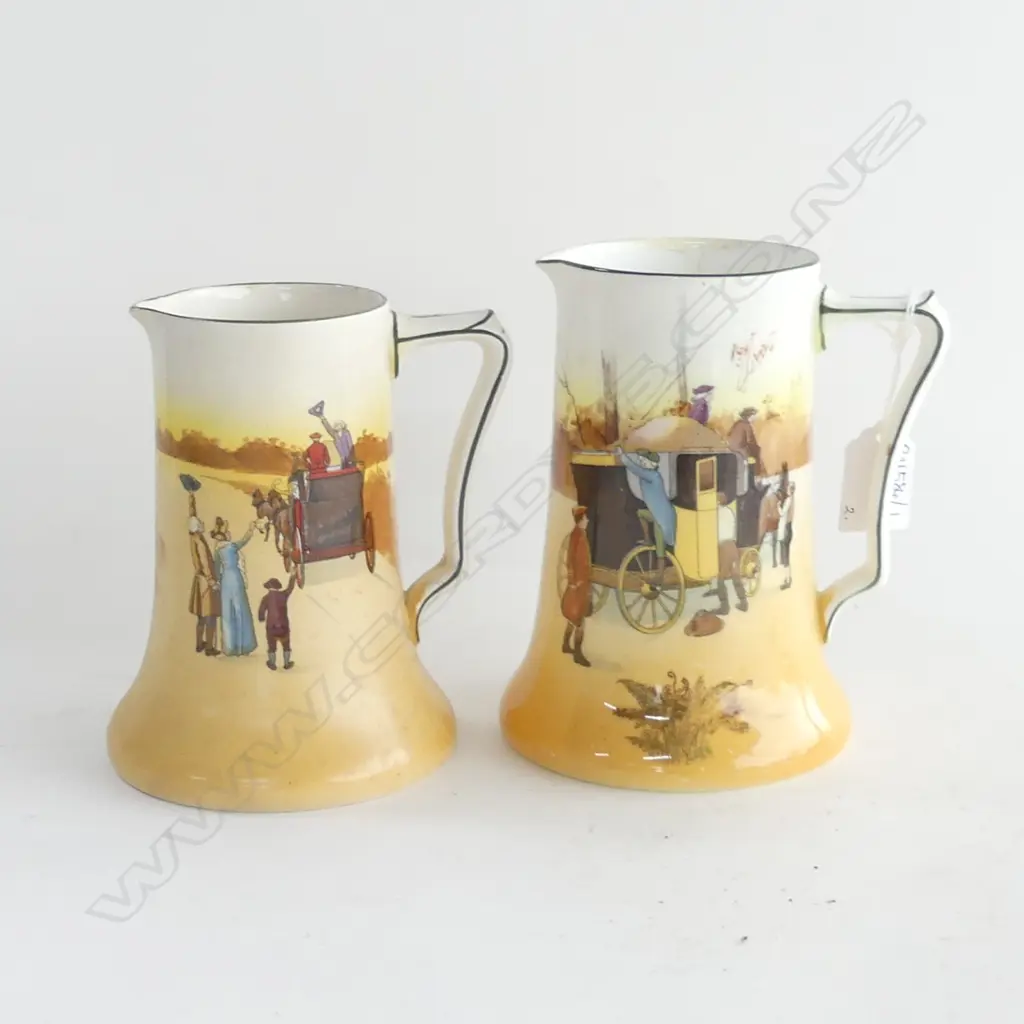 2 ROYAL DOULTON 'COACHING DAYS' JUGS H.155mm AF 1 w. HAIRLINE Image 1++
