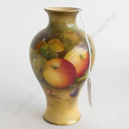ROYAL WORCESTER FRUIT VASE, SIGNED A. SHUCK H. 150MM  REPAIR TO BASE