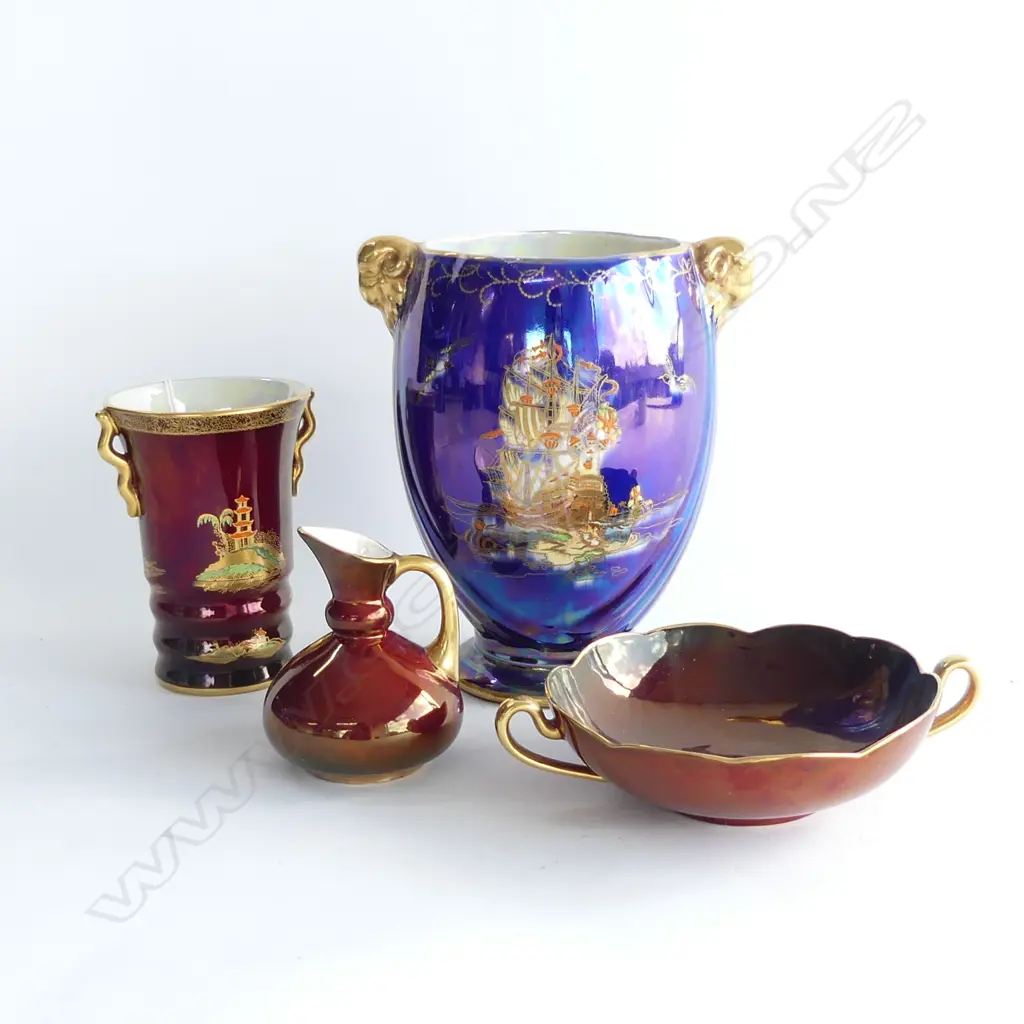 CROWN DEVON BLUE LUSTRE VASE + 3 PCS CARLTON WARE ROUGE ROYAL  Image 1++