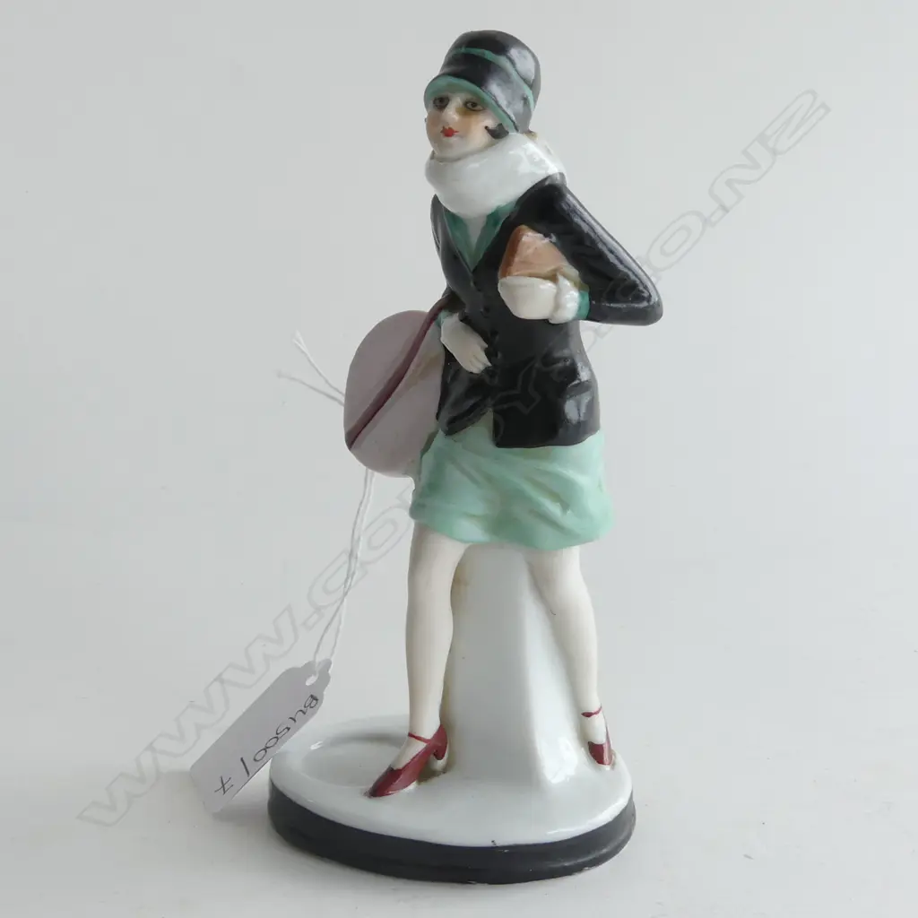PORCELAIN ART DECO LADY FIGURINE H.145mm Image 1++