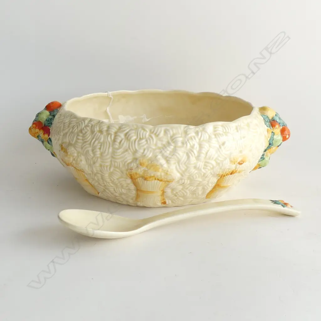 (51) CLARICE CLIFF CELTIC HARVEST FOR NEWPORT POTTERY BOWL & SPOON D. 240mm Image 1++