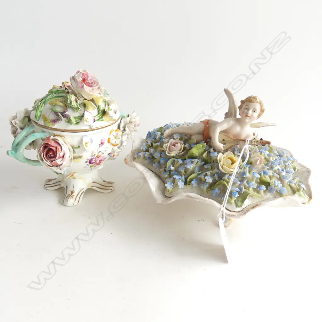 19THC GERMAN PORCELAIN BOX SURMOUNTED BY CUPID, AND ANOTHER. A.F Image 1++