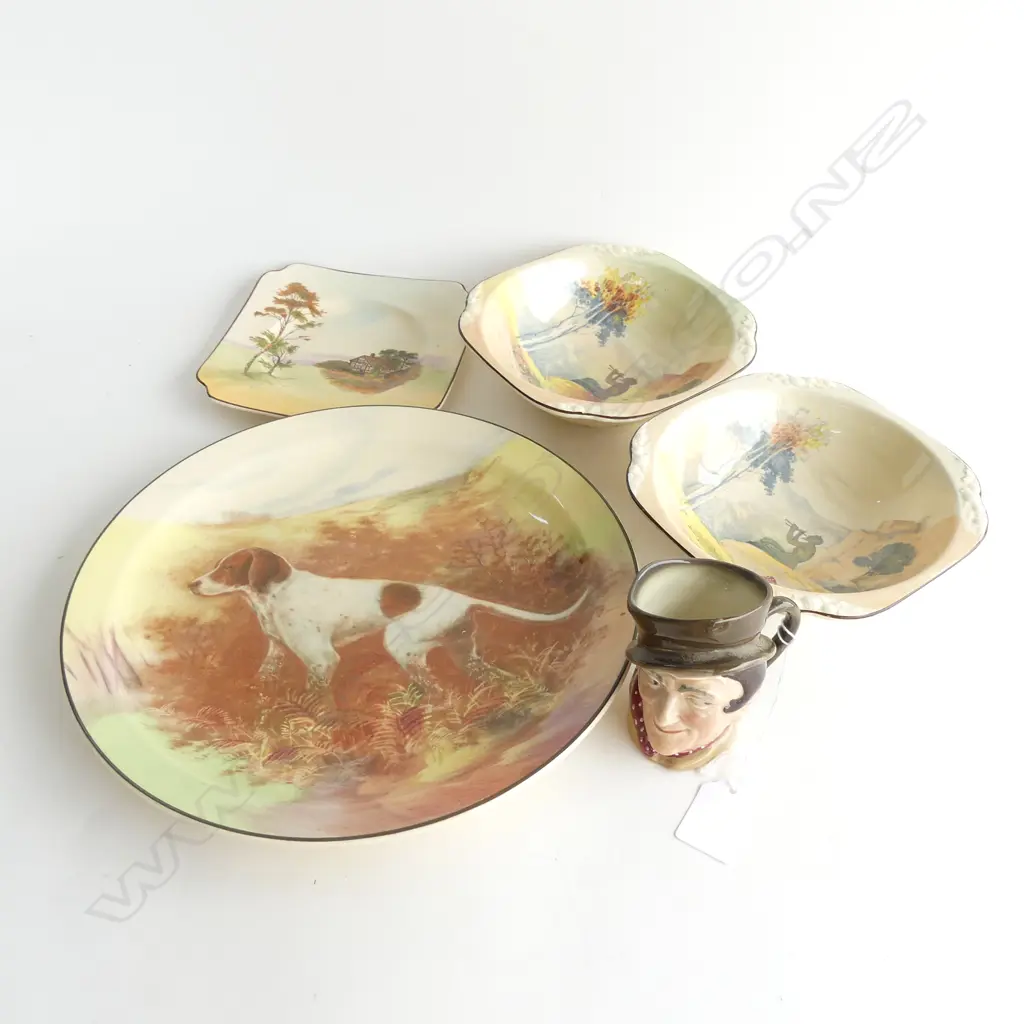 5 PCS ROYAL DOULTON SERIES WARE PLATES & BOWLS + SM TOBY JUG (H 85MM) Image 1++