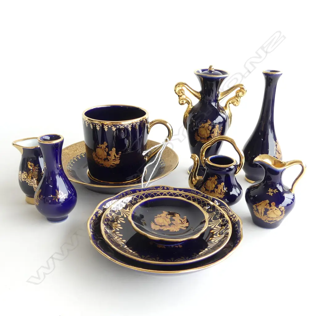 SM BOX OF 9 LIMOGES COBALT BLUE & GOLD MINIATURE PCS + DEMI C&S Image 1++