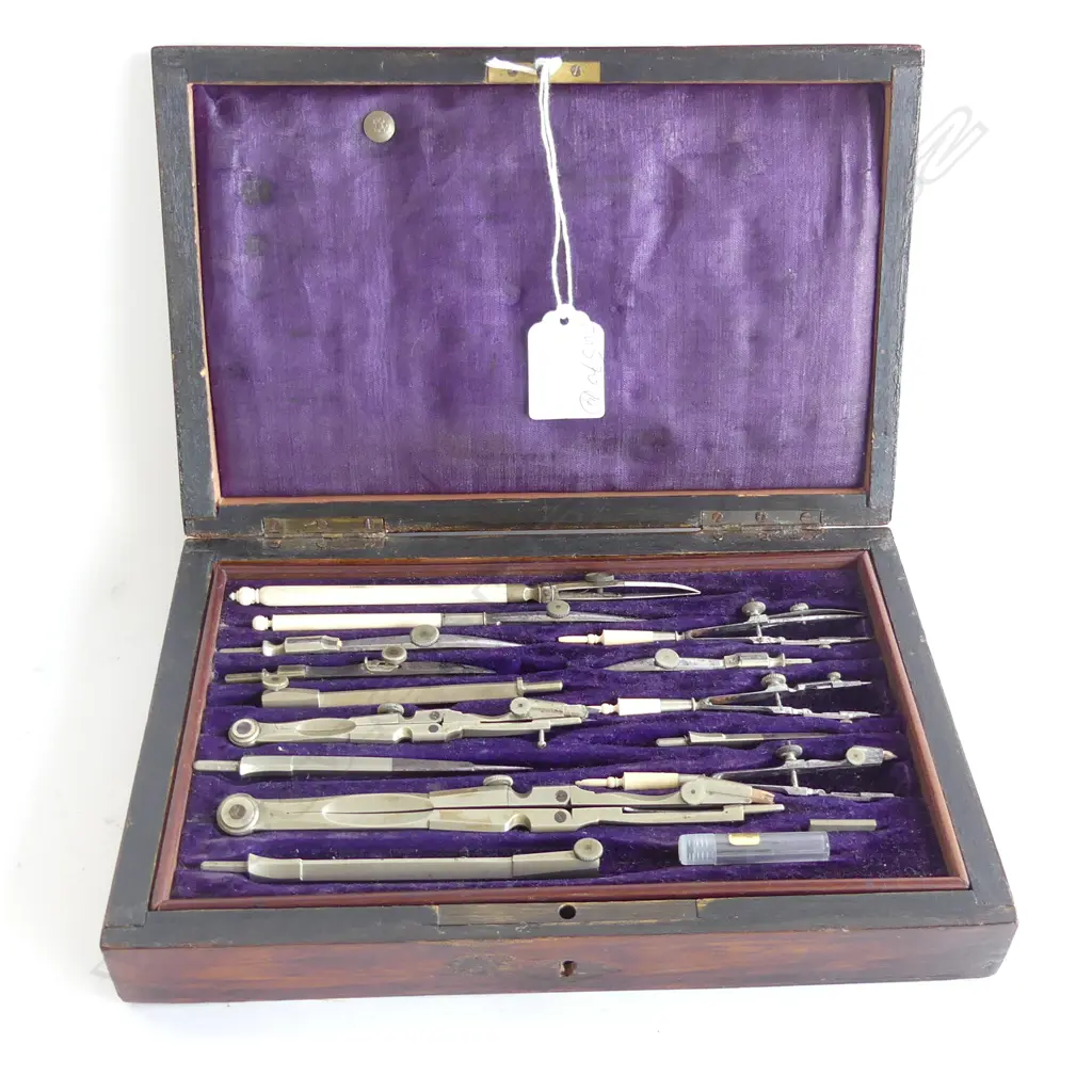 OLD WOODEN BOXED DRAWING SET MAY HAVE AN ACCESSORY MISSING Image 1++