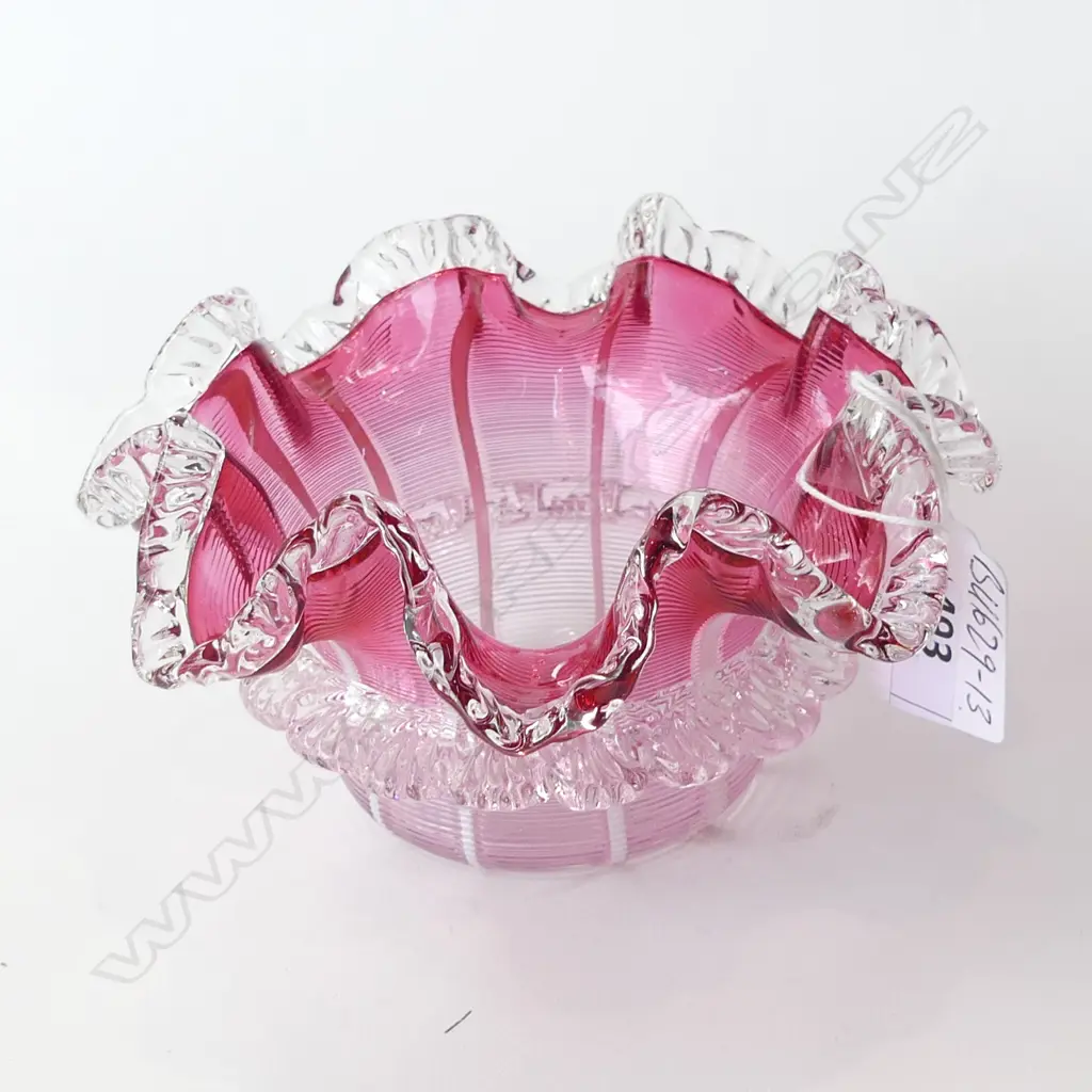 STOURBRIDGE CRANBERRY GLASS BOWL APPLIED DECORATION Dia.145mm Image 1++