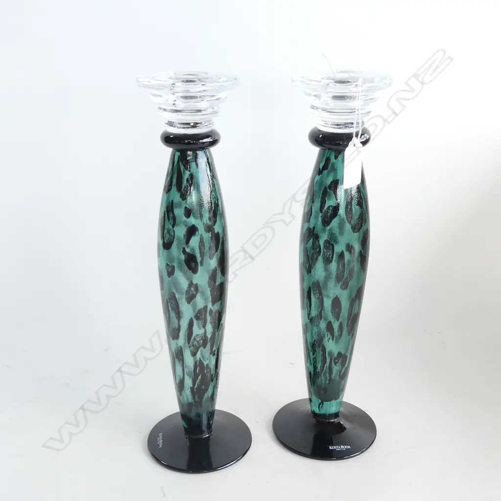 PR KOSTA BODA ART GLASS CANDLE STICKS ANIMAL PRINT by K. Engman H.325mm Image 1++