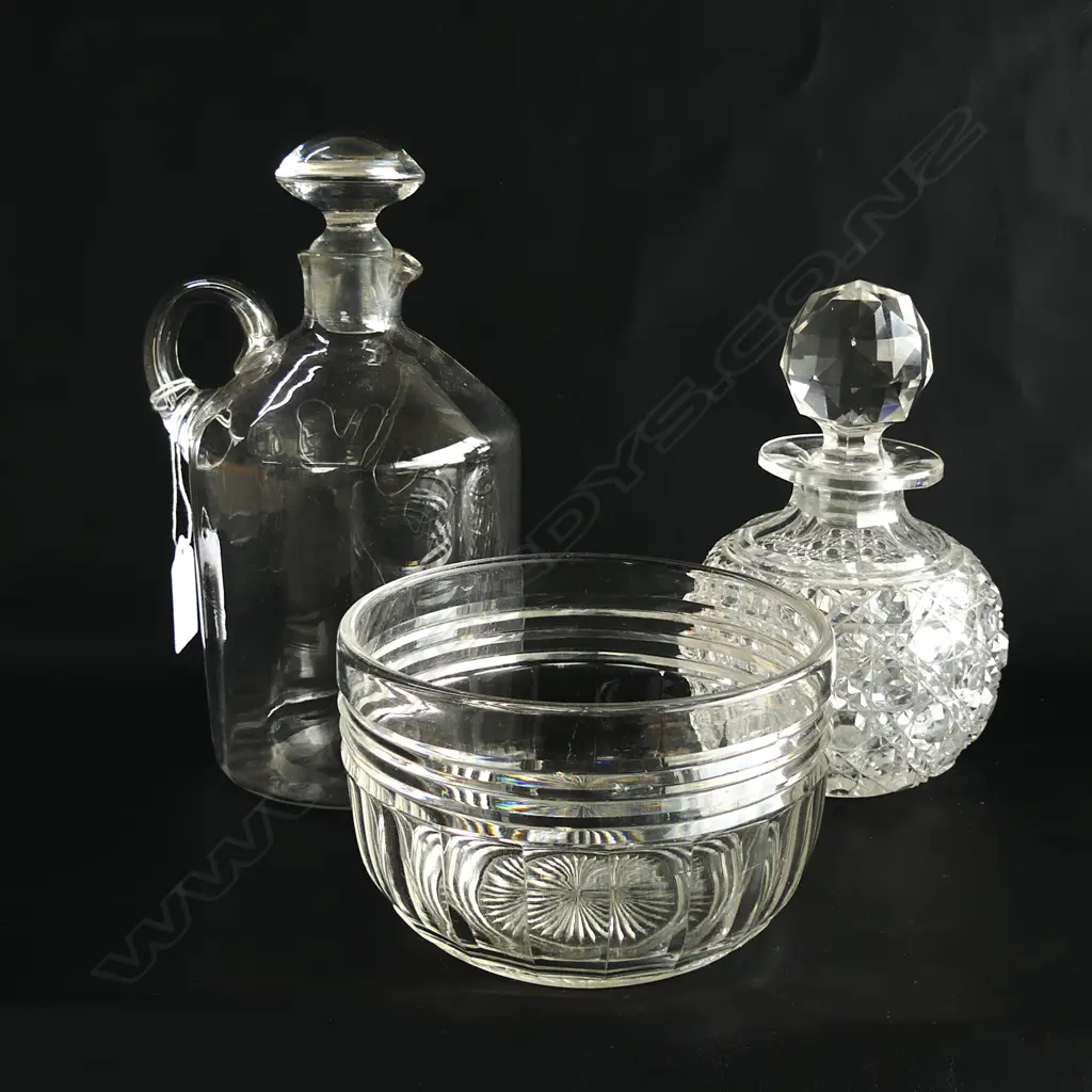 CRYSTAL 'SCOTCH' DECANTER, FINGER BOWL 120mm dia, PERFUME BOTTLE  Image 1++