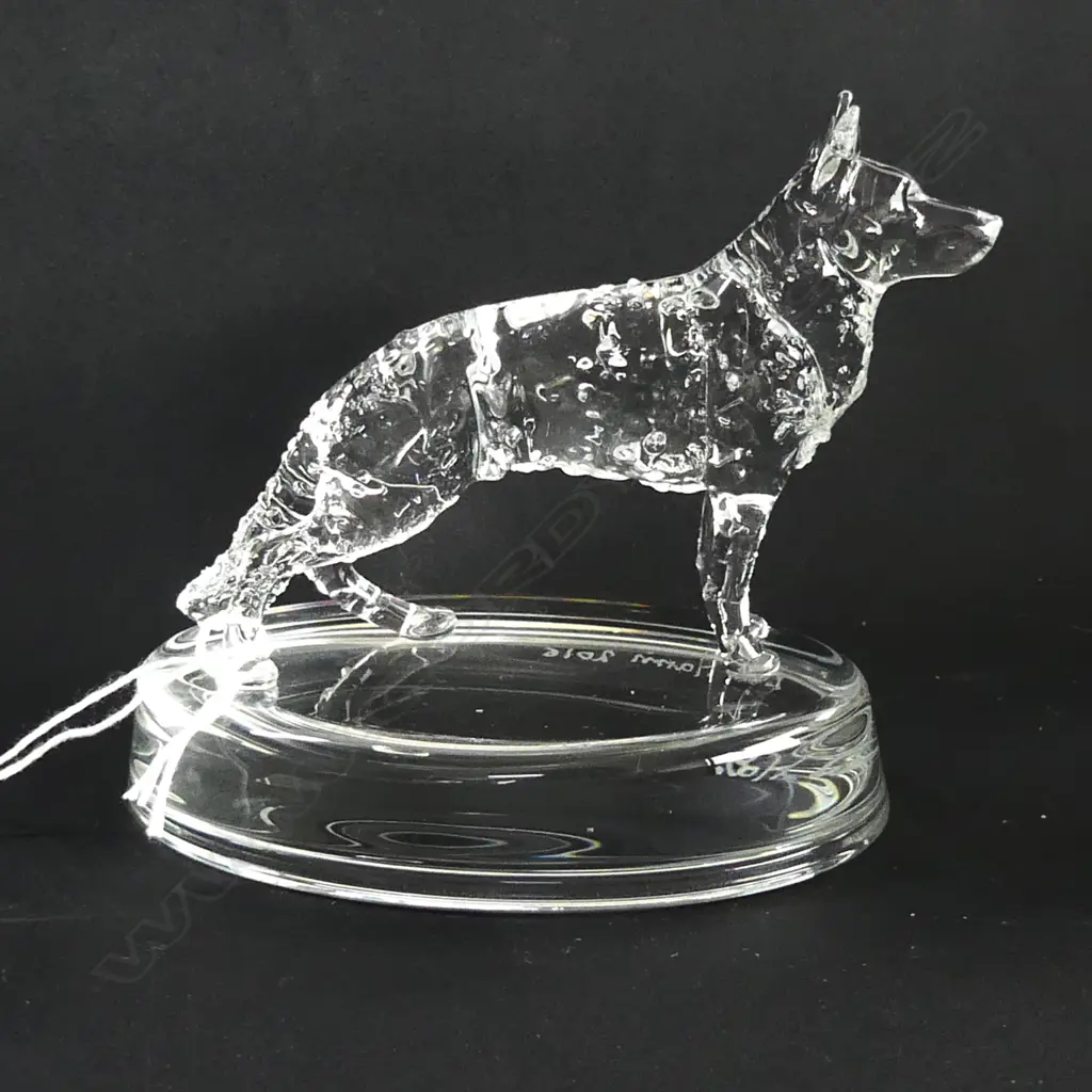 GERMAN SHEPHERD GLASS STATUETTE - SIGNED & DATED 'NEIL HARRIS 2016' Image 1++