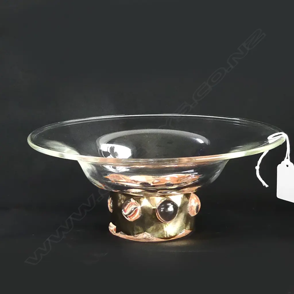 ART GLASS HAND MADE FLARED SILVER OVERLAY Dia.225mm signed Image 1++