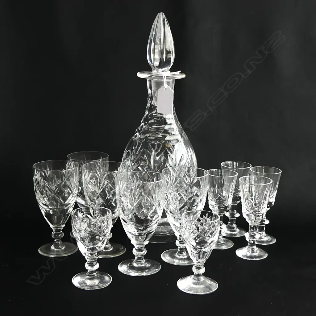 CRYSTAL DECANTER + 11 ASST. GLASSES Image 1++