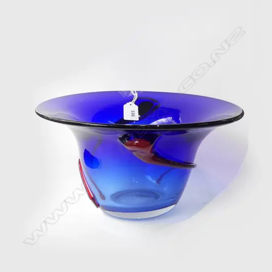 ITALIAN MURANO BLUE ART GLASS BOWL 300mm dia