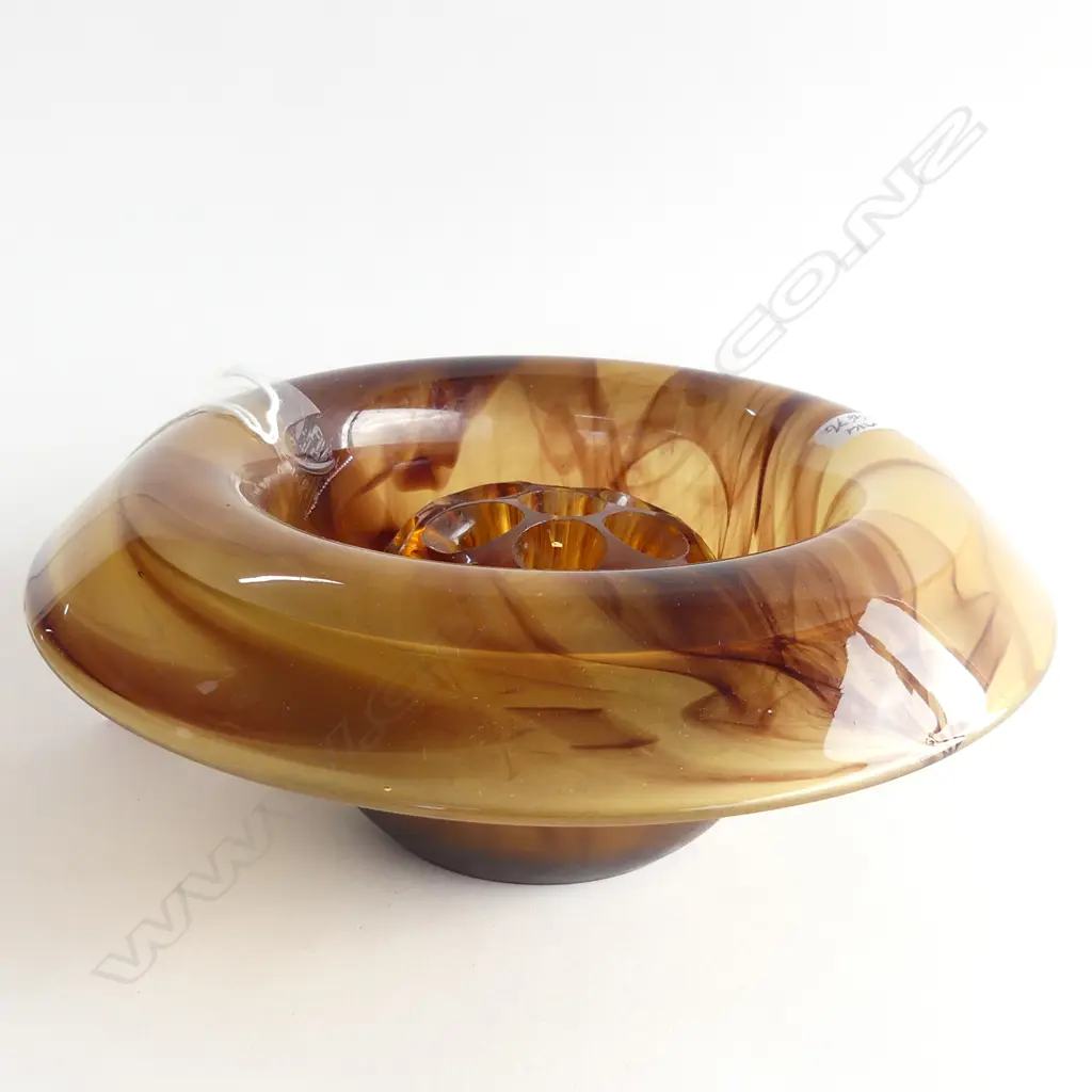 BROWN CLOUD GLASS BOWL WITH FLOWER STEM INSERT D. 220mm Image 1++