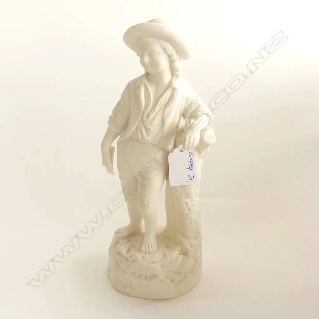 VICTORIAN PARIAN FIGURE YONG MAN BESIDE STUMP H.245mm MINOR LOSS Image 1++