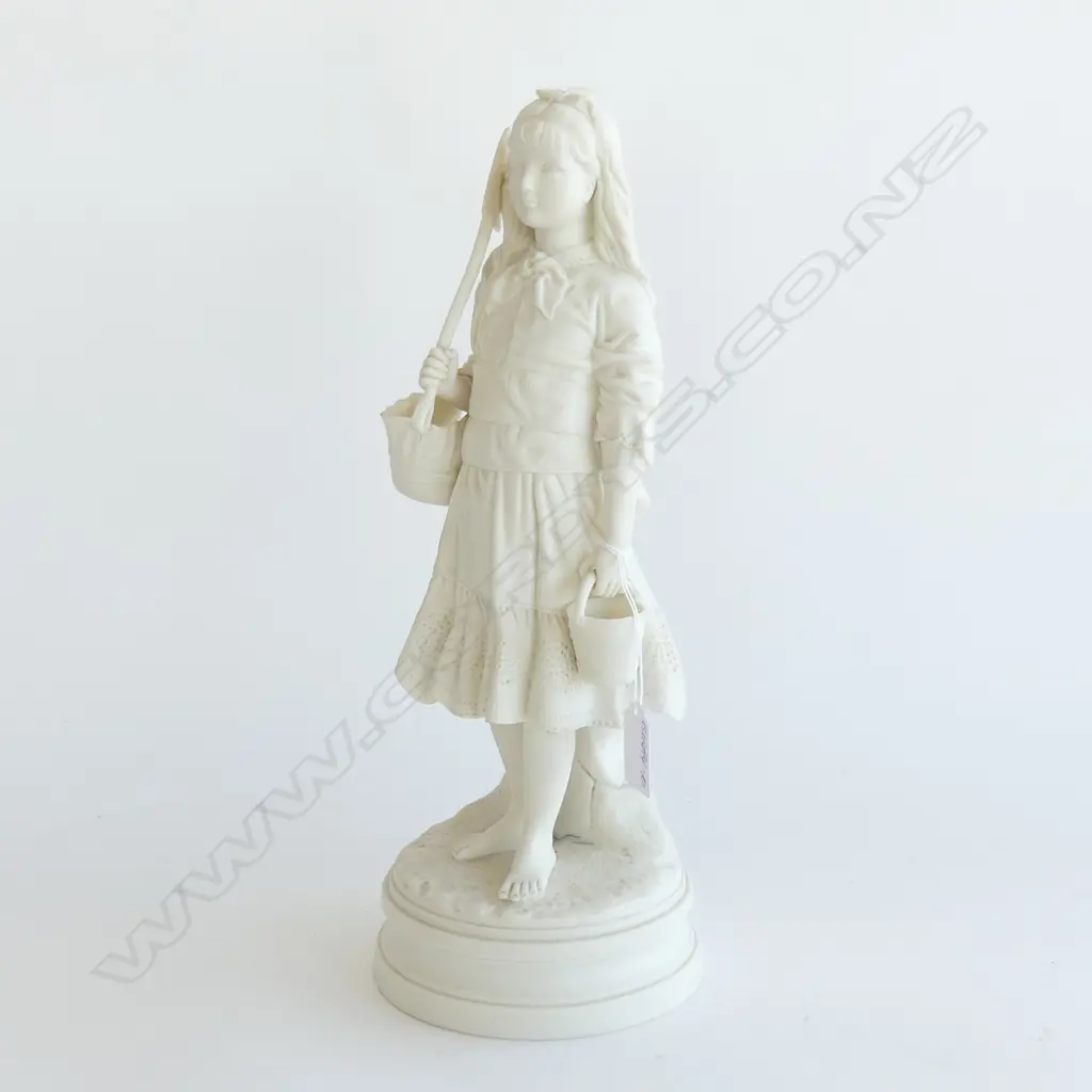 VICTORIAN PARIAN WARE FIGURE 'BEACH GIRL' W BUCKET & SPADE H.360mm minor fault Image 1++