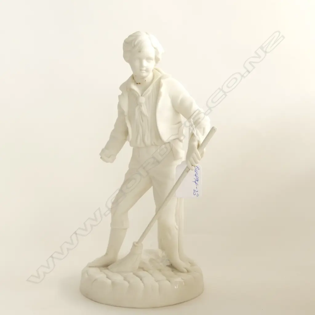 VICTORIAN PARIAN WARE FIGURE YOUNG MAN SWEEPING A.F. H.250mm Image 1++