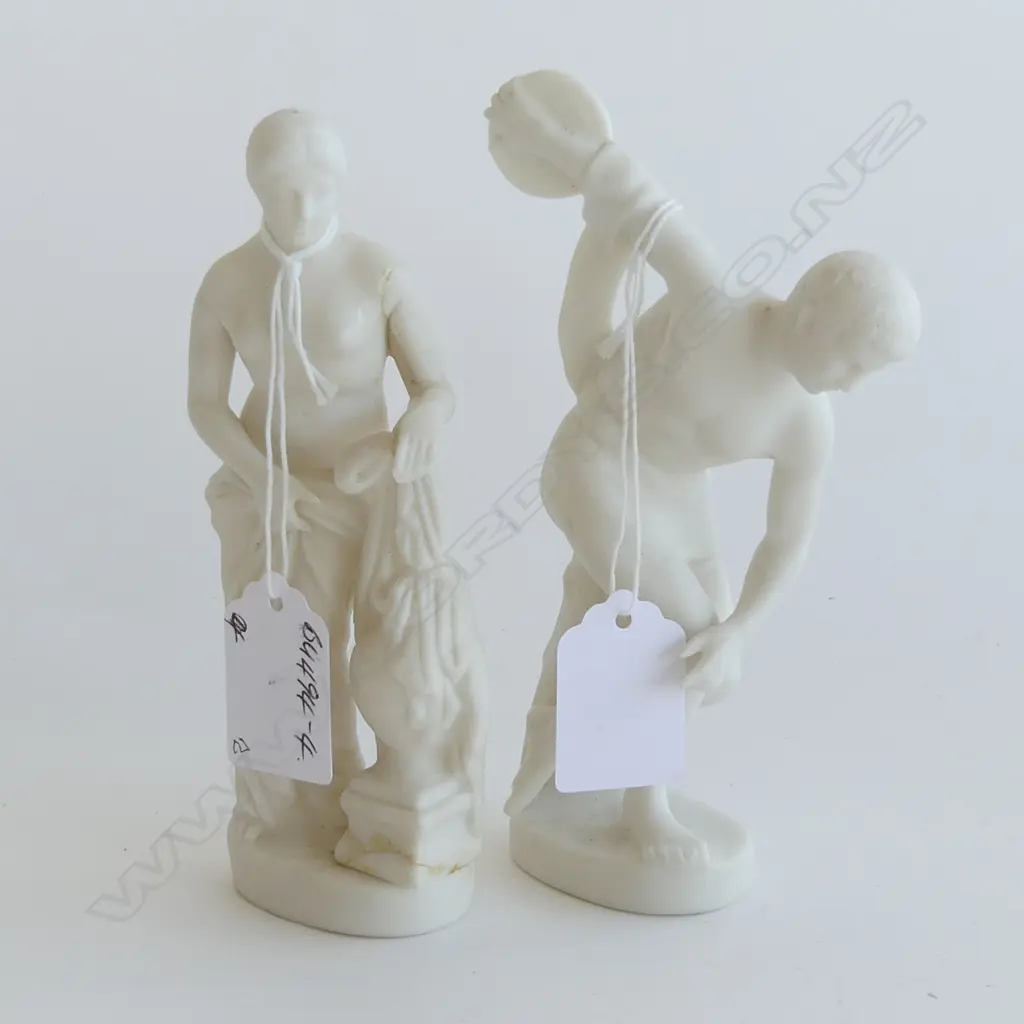 2 PARIAN TYPE FIGURES: DISCUS THROWER + SEMI NAKED WOMAN A.F H,150mm Image 1++